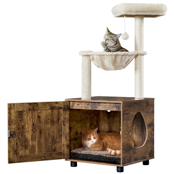 Cat Tree with Litter Box Enclosure All-in-one Cat Furniture Cat Tower w/ Condo