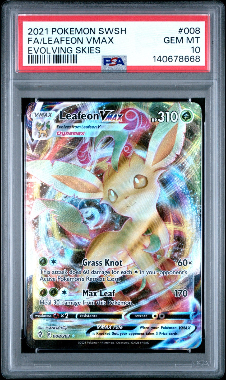 Leafeon VMAX PSA 10 English Pokemon Card 008/203 Evolving Skies 2021 Full Art