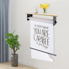 Wall Mounted Kraft Paper Dispenser and Cutter 24" with Paper Roll, Wood Shelf