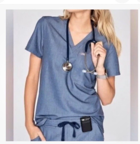 FIGS Catarina Scrub Top Size XXS Heather Denim Color NEW