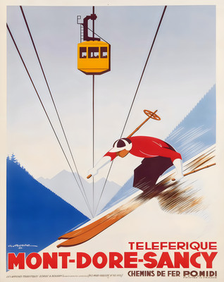 Mont-Dore-Sancy Ski Poster Französische Alpen Seilbahn Kunst -...