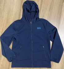 Under Armour Boys YLG Large Cold Gear Navy Blue Logo Jacket Full Zip Loose Fit