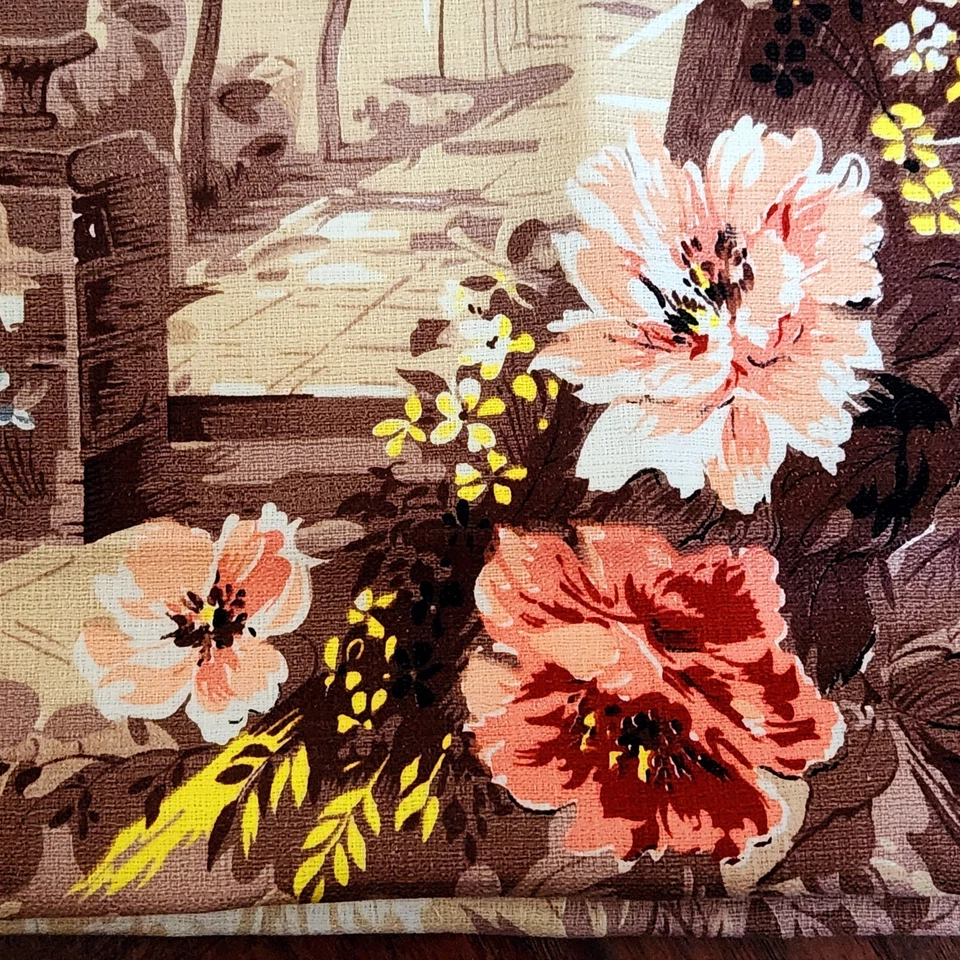 Tela de corteza Art Deco de colección Regencia 5+ yardas patio camino flores azul pop Foto 2 de 4