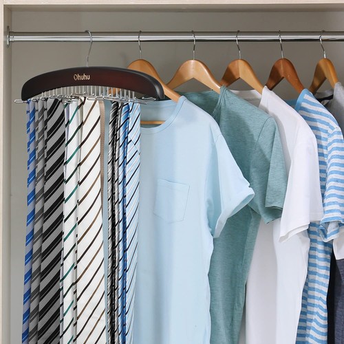 Tie Organizer, Ohuhu 24 Hook Tie Hanger Rack for Closet Wooden Holder for Men - 第 6/8 張圖片