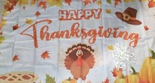 Happy Thanksgiving Backdrop 67x42 With Ties To Hang Up White Orange Gold...