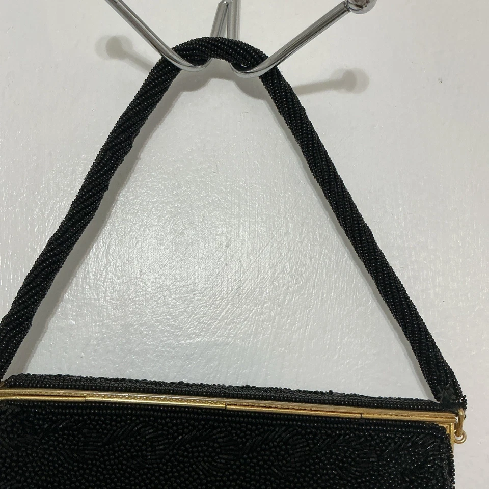 Vintage Hand Beaded Black Evening Bag Made in Hong Kong  - Image 4 of 4