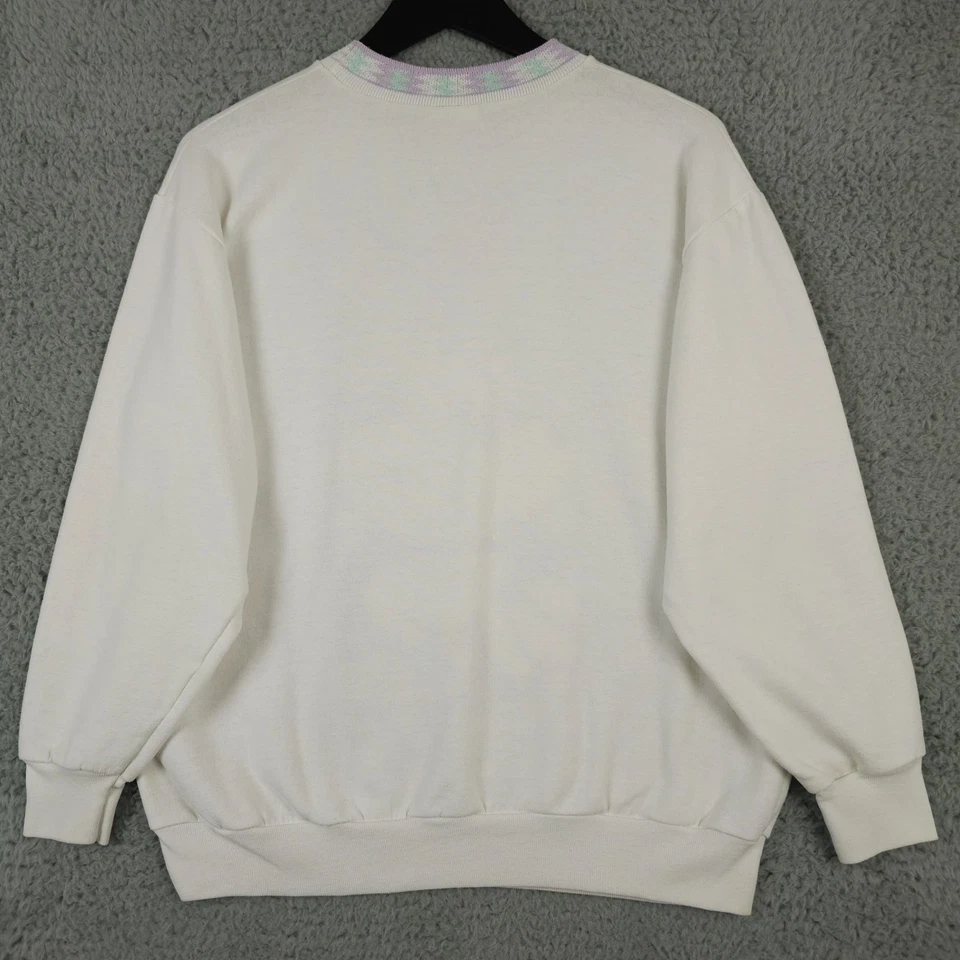 Vintage Disney Sweatshirt Womens Medium White Minnie Mouse 80s 90s Knit Collar - Image 2 of 4