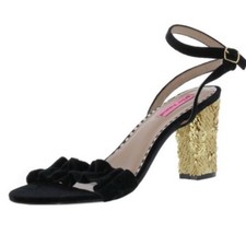 Betsey Johnson Iliana Gold Sequin Block Heel Black Velvet Sandals Women's 6 NEW
