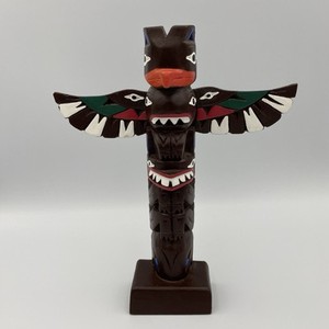 Wooden Ketchikan Eagle Totem Pole Hand Carved & Painted Made in Alaska 8.75”