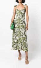 Reformation Nikita Dress Tropical sz 8 Green Floral Midi Ruffle Tie
