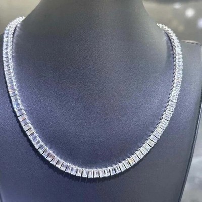 35 kt Smaragdschliff Laborgefertigt Diamant Tennis Halskette 14 K Weißgold plattiert 20 Zoll