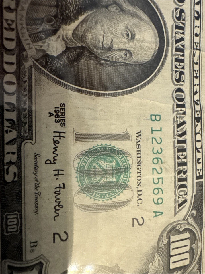 1963 a 100 dollar bill S # B 12362569 A - Image 3 of 4