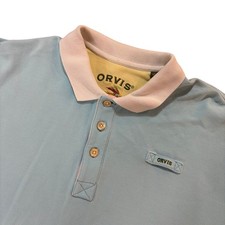 Orvis Mens XL Polo Shirt Blue Pique Knit Fly Fishing Lure Short Sleeve