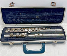 Vintage Bundy Flute Made by Selmer Nickel Silver Green Hard Case Serial  144554