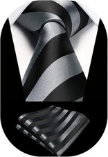Grey Stripe Tie Handkerchief Woven Classic Men's Necktie  Pocket Square Set ...