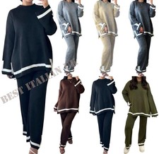 Women's Ladies 2Pcs Oversize Co-Ord Set Stitched Knitted Jumper Wide Leg Trouser