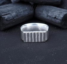 925 Sterling Silver Wide Band Ring Textured Fluted Minimalist Unisex Modern Band