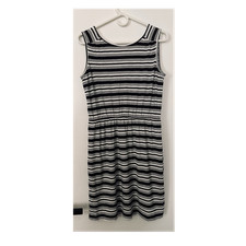 LOFT Black/White Striped Fit & Flare Dress V-Neck Open Back Tie Size S