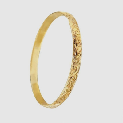 Vintage Hawaiian Bangle Bracelet   Quality 14K Gold Filled Etched Floral Texture