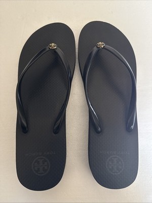 TORY BURCH Wedge Flip Flops Black Thin Strap, Size 11