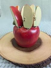Vintage Ceramic Apple Cheese Knife Set - 6 Stainless Knives