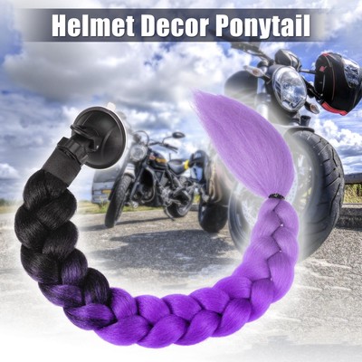 Motorcycle Helmet Decor Pigtail Gradient Braid Black Light Purple Dark Purple