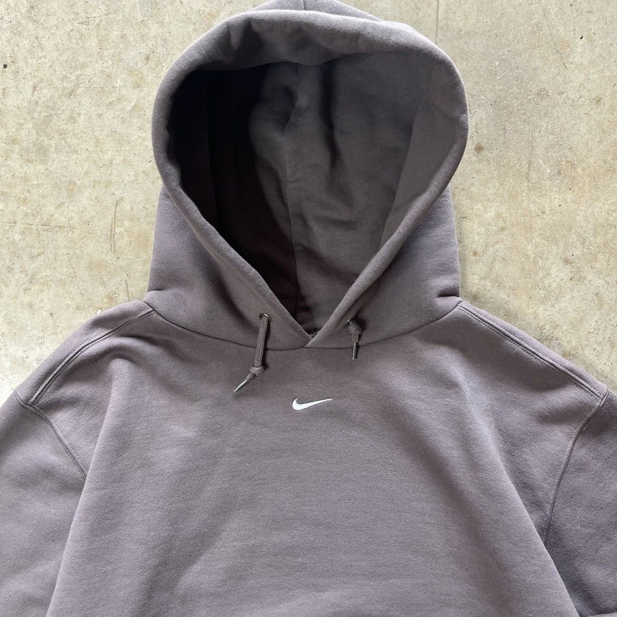 Vintage 90s Faded Brown Tan Taupe Nike Center Swoosh Check Hoodie