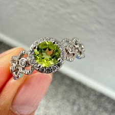 925 Sterling Silver Ring 5mm Green Natural Peridot Gemstone Zircon Women Jewelry