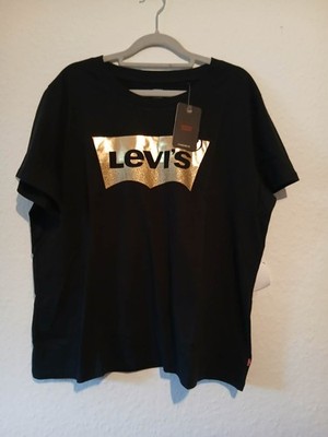 Levi's Damen T-Shirt   Größe 1X   Schwarz mit Gold Batwing Logo   NEU mit Etiket