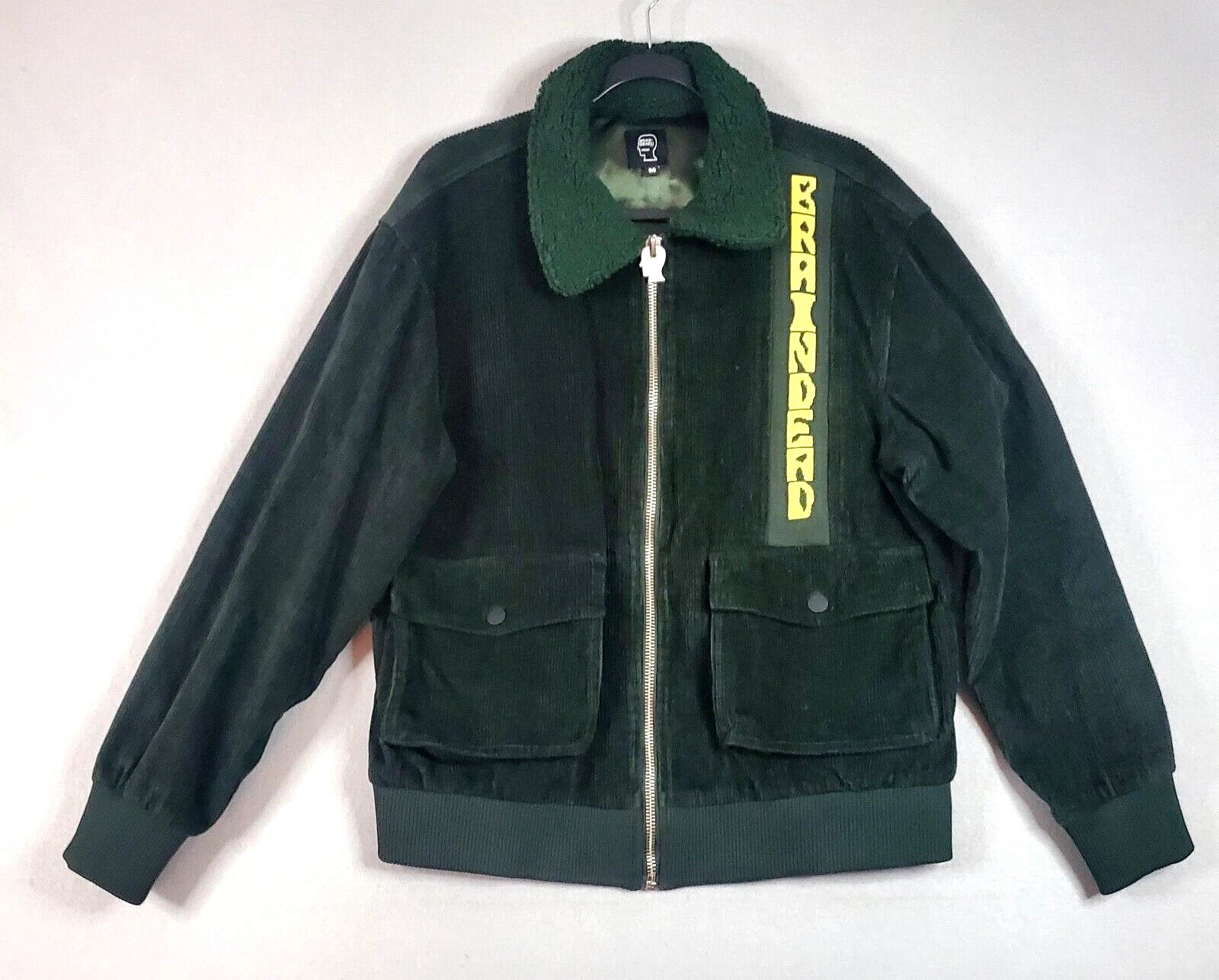 Brain Dead Cord Goose Jacket Green Corduroy Full Zip Winter Coat Fleece Sz M image 2