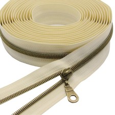 YaHoGa 5 Antique Brass Metallic Nylon Coil Zippers by The Yard Bulk Beige Ta...