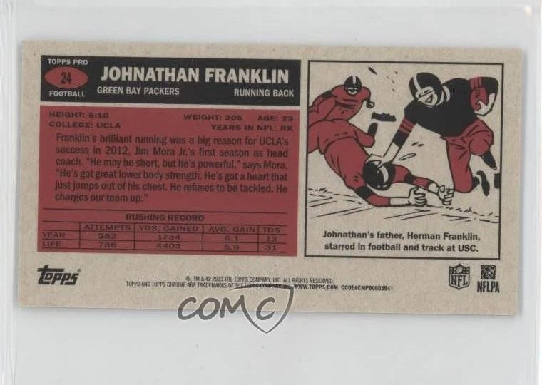 2013 Topps Chrome 1965 Design Mini Johnathan Franklin #24 Rookie RC - Image 2 of 2