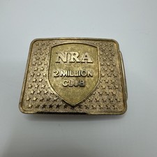 Vintage NRA 2 Million Club Belt Buckle Gold Tone National Rifle Association Ad