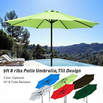 9 8ft Patio Umbrella Aluminum Crank Outdoor Market Yard Beach Garden Parasol Au Ebay