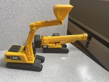 2 Small Construction Vehicles Excavator Crane Truck Plastic Toys Set