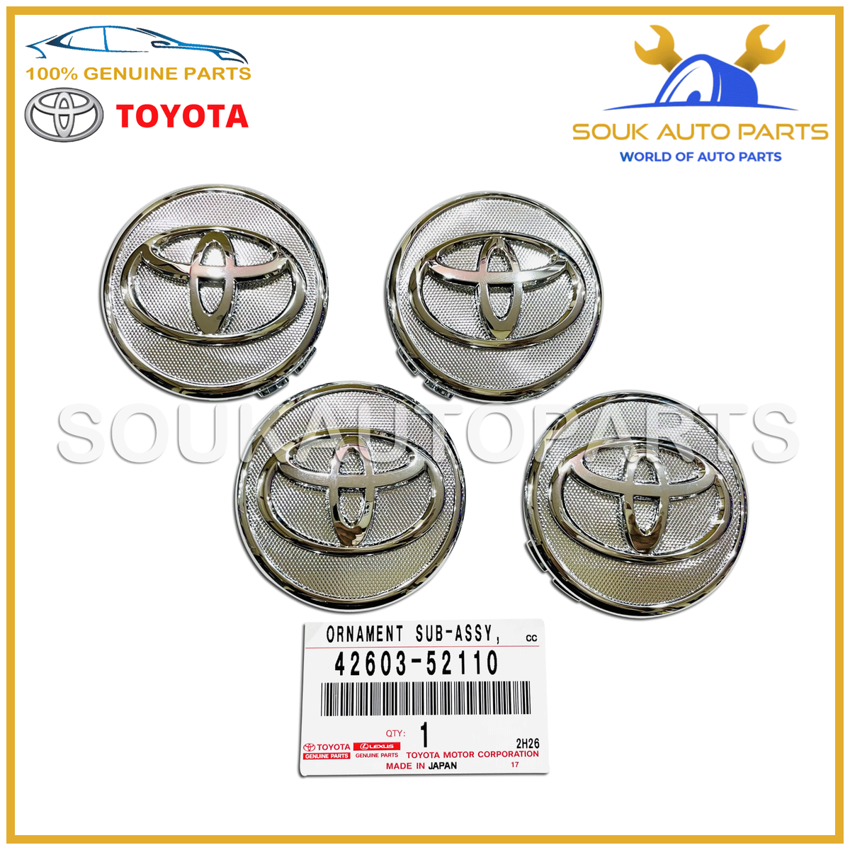 42603-52110 Genuine Toyota ORNAMENT SET of 4 Pcs, WHEEL HUB