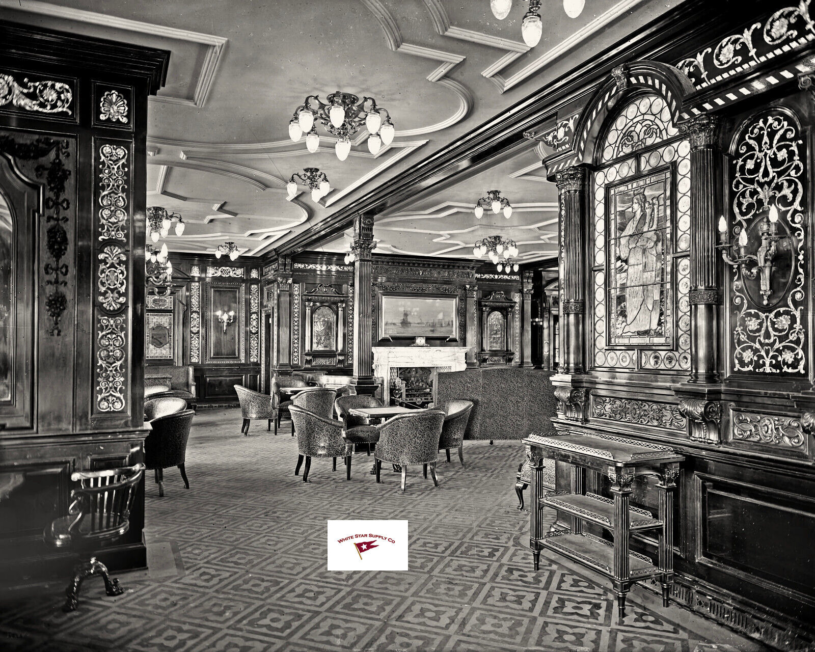 RMS TITANIC FIRST CLASS LOUNGE, BEAUTIFUL REPRINT PHOTOGRAPH