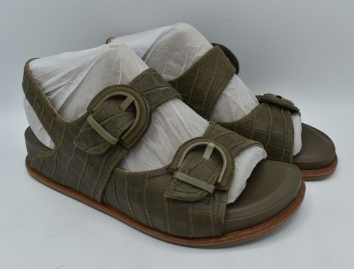 Sofft Womens Size 11 Adalia Olive Buckle Croc Embossed Suede Leather Sandals - Picture 2 of 11
