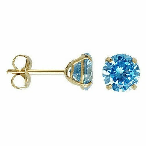 Topacio Azul Oro Amarillo Pendientes Solitario Piedra Natural 375 9 Carat Nuevo - Imagen 3 de 3