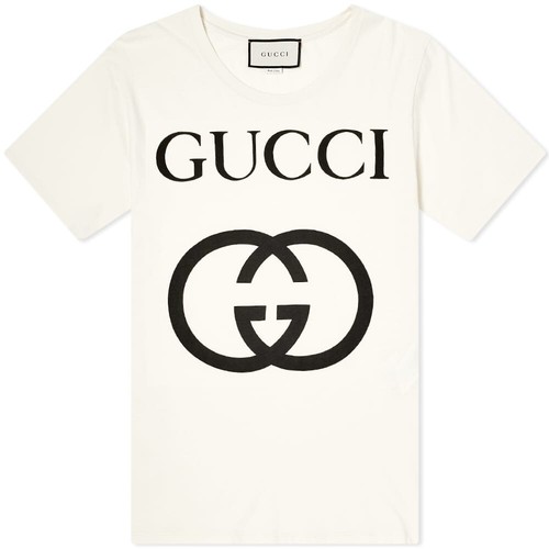 Mens Gucci White Black GG Logo Interlocking Cotton Tshirt 2XL XXL - Picture 2 of 7