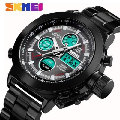 SKMEI Herrenuhr Dual Time Digital Armbanduhr Männlich Stahl Stoßfest Sportuhren