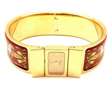 Authentic Hermes Loquet Red Horse Equestrian Motif Bangle Bracelet Watch