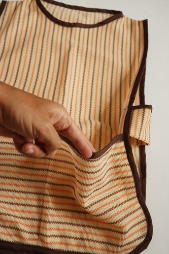 Vintage 70s Nanny Gardening Smock Apron Pullover Brown Orange Sriped Handmade - Picture 5 of 7