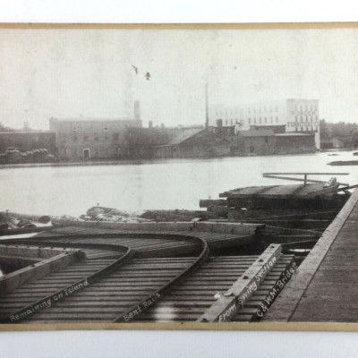Antique Photo Great Log Jam Railroad Bridge Bent Rails Grand Rapids MI 1883
