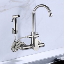 Wall Mount Kitchen Faucet Stainless 360 Rotation Commercial Sink Faucet US