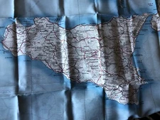 WW2 AIR CORPS Fabric Map Revised By War Office 1953 TUNISIA/SICILY/ITALY =MINTY!