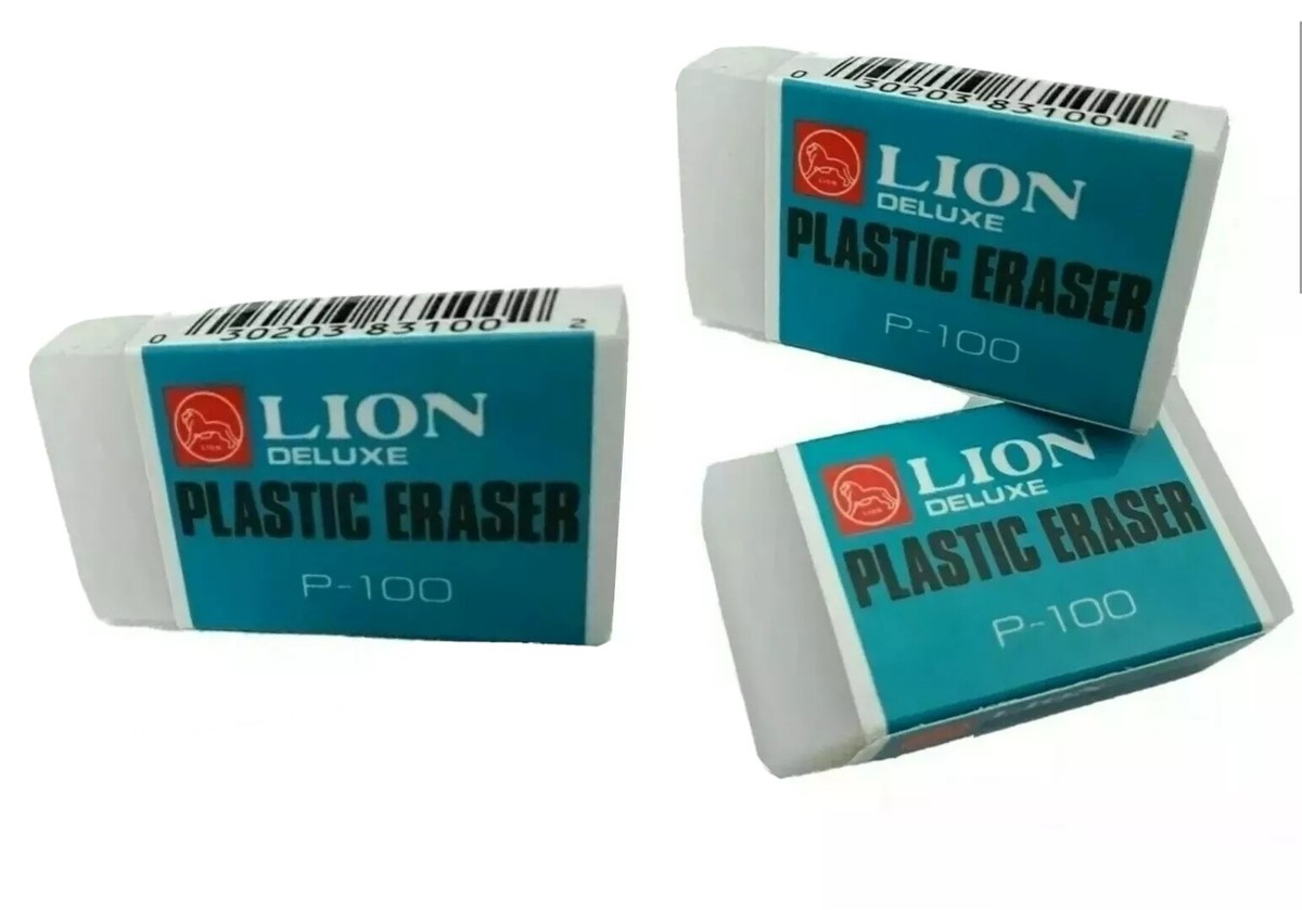 3 Pieces)LION ERASER PREMIUM SOFT CLEAR PLASTIC PENCIL ERASER P