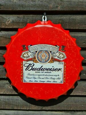 Wandbild Budweiser/Schild/Vintage Blech Metall 30cm Flaschenverschluss Bar Kneipe handgefertigt R