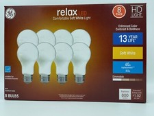 GE Relax LED, HD Light A19 Med Base, 60W eq, 8.5W, Dimmable, 8-Pack, Soft White