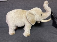 VTG STEIFF Original White Elephant Germany w/Button Tag RARE Trunk Up